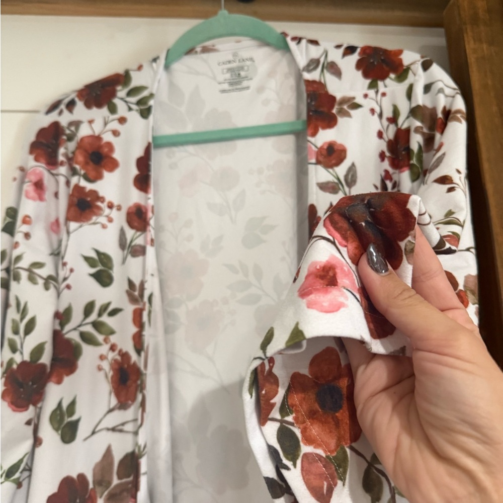 Caden Lane bamboo Floral Robe - Red and Green